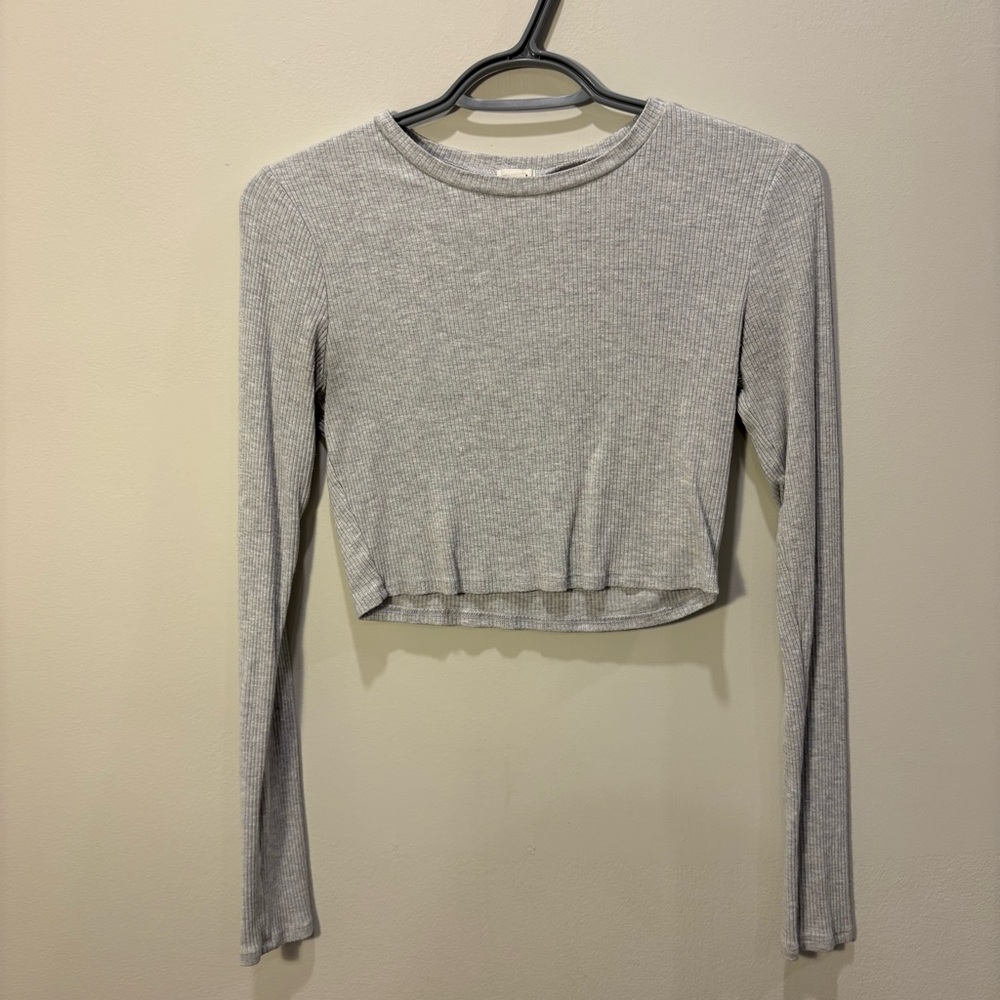Garage Light Gray Ribbed Long-Sleeve Crop Top
